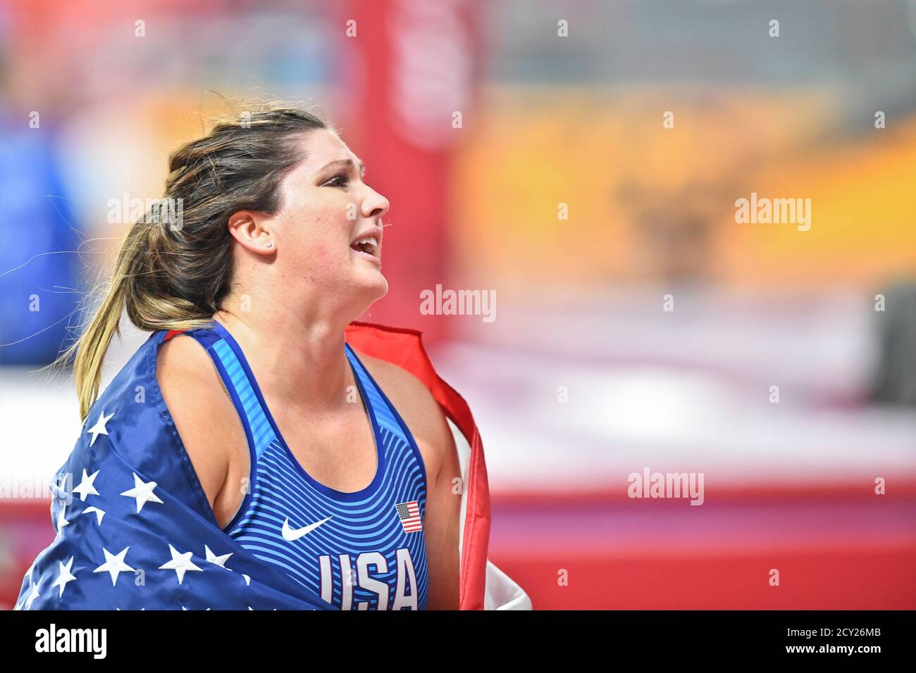 DeAnna Price (USA). Hammer throw women Gold Medal. IAAF World Athletics Championships, Doha 2019 Stock Photo