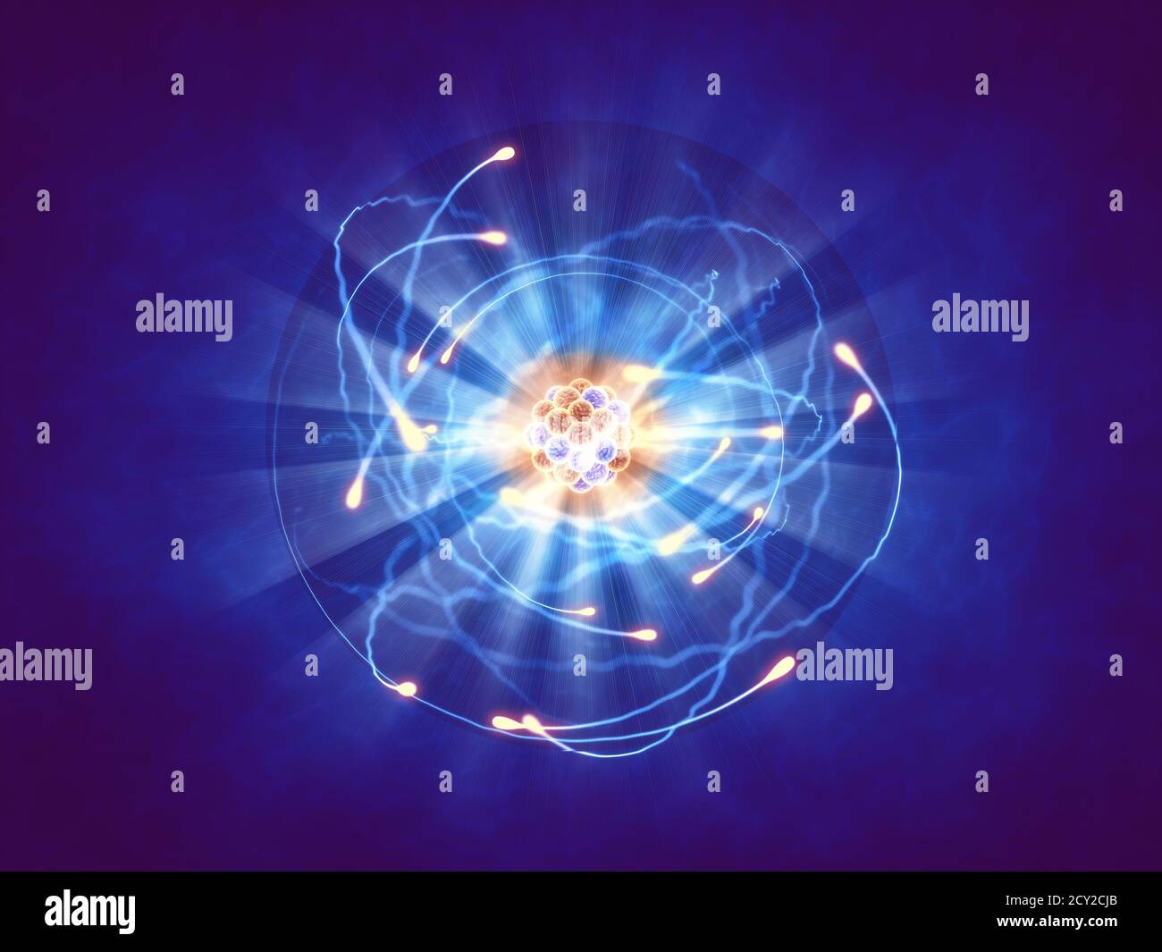 Single atom and its electron cloud , Quantum mechanics and atomic structure Stock Photo