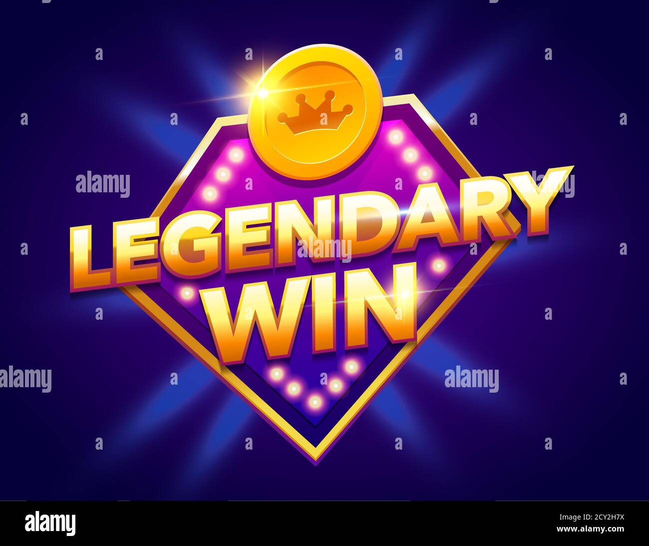 Retro sign with lamp Legendary Win banner. Vector illustration design with poker Stock Vector