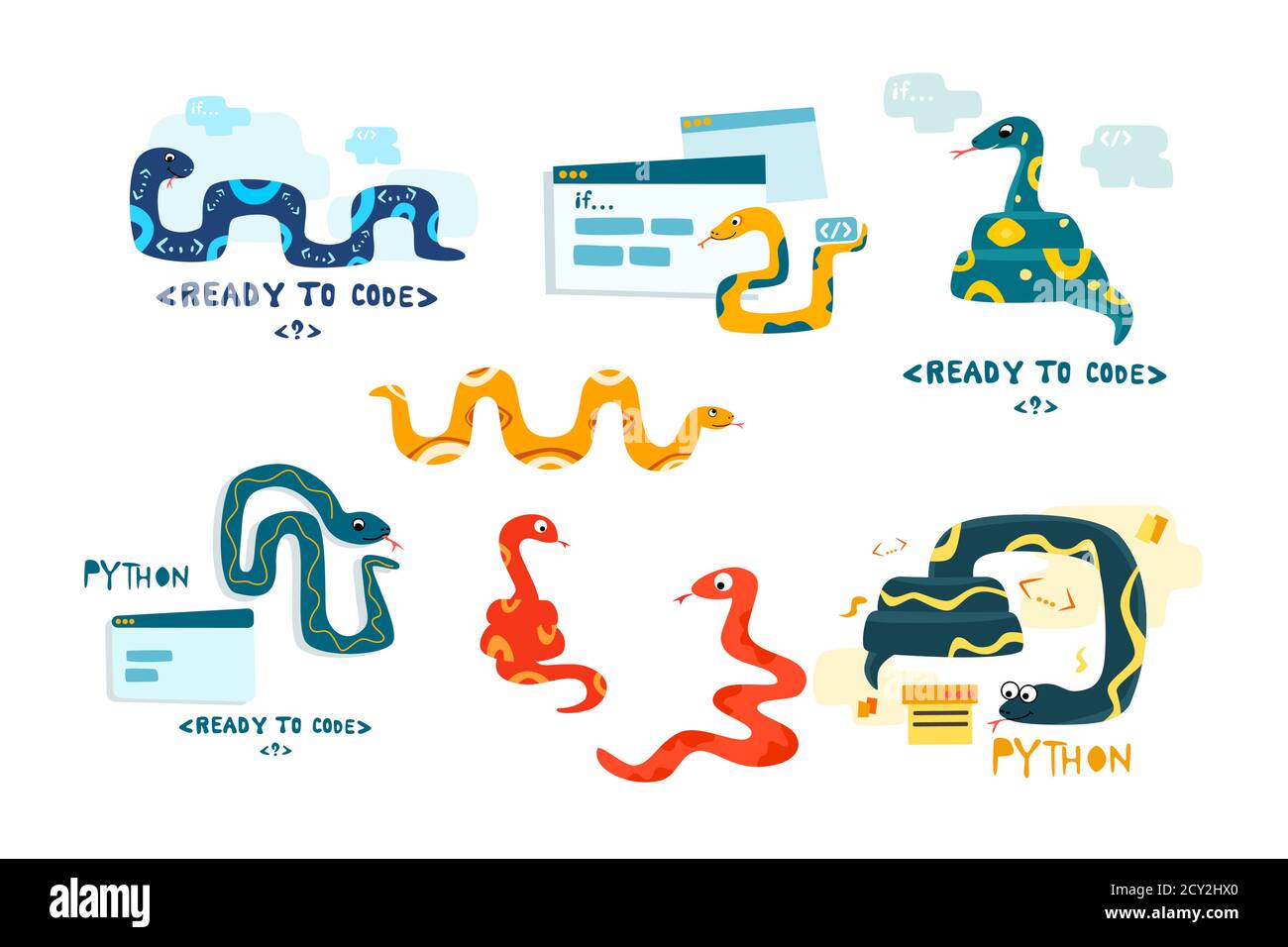 Python code language sign. Programming coding and developing concept. Stock Vector