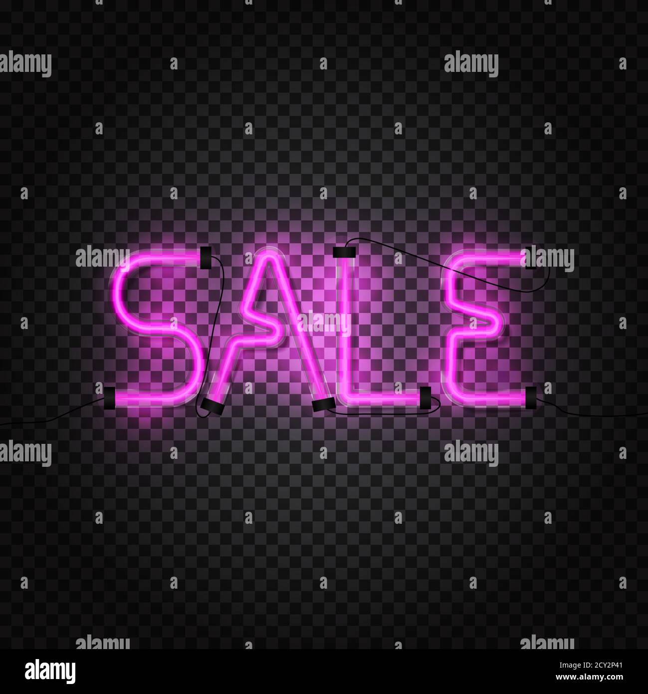 Sale Glowing Neon Tubes on Dark Transparent Background. Vector