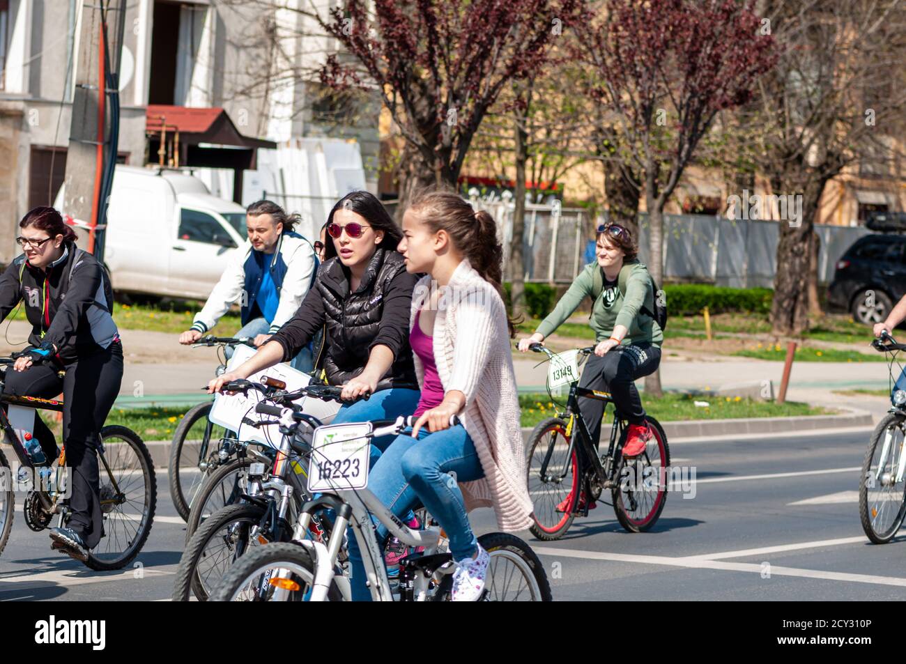 Spring In Timisoara Timisoara, Romania - April 03, 2016: People riding their bicycles at ...