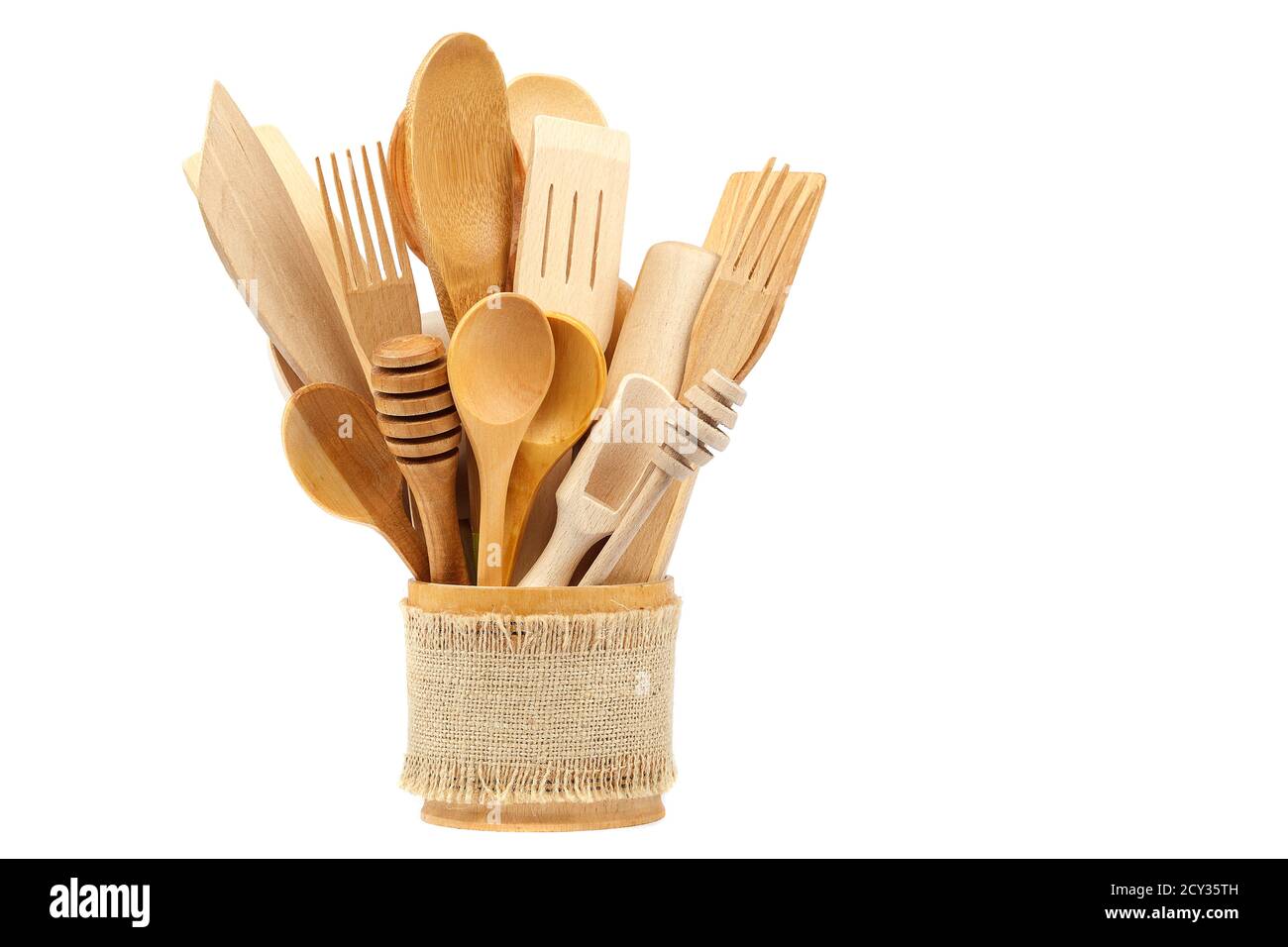 Wooden kitchen utensils isolated on white background Stock Photo - Alamy