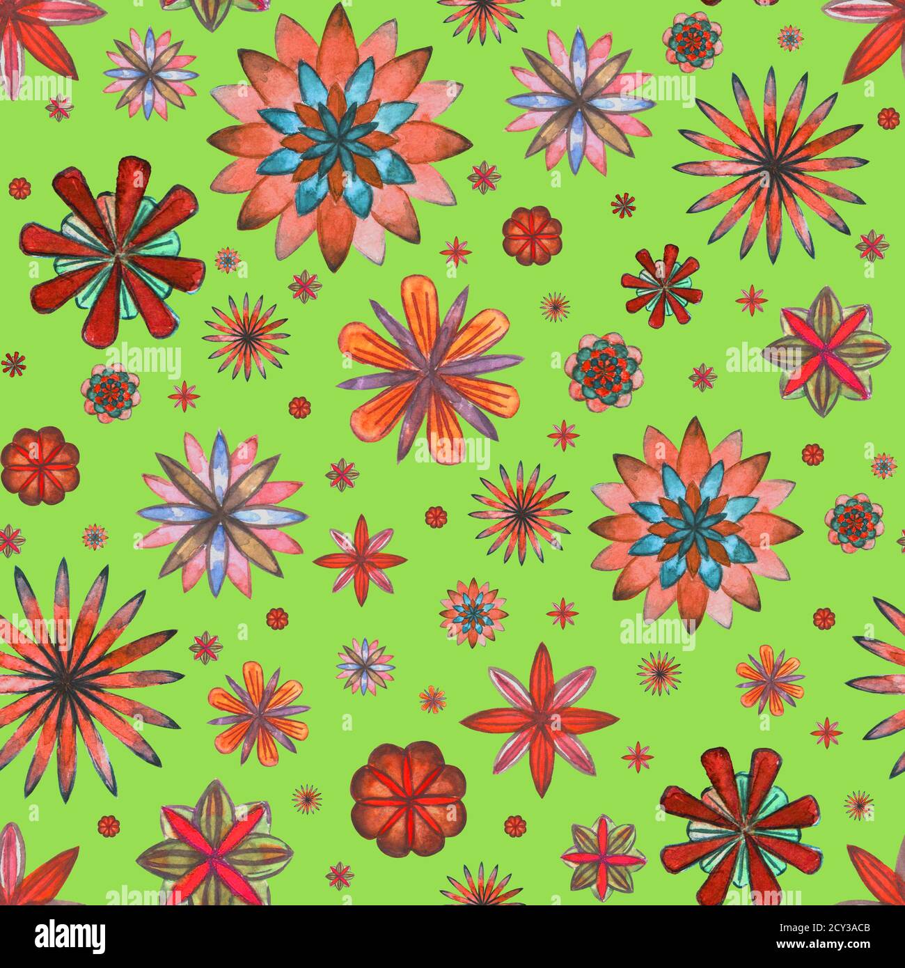 Abstract floral seamless boho pattern. Watercolor hand drawn bright ...