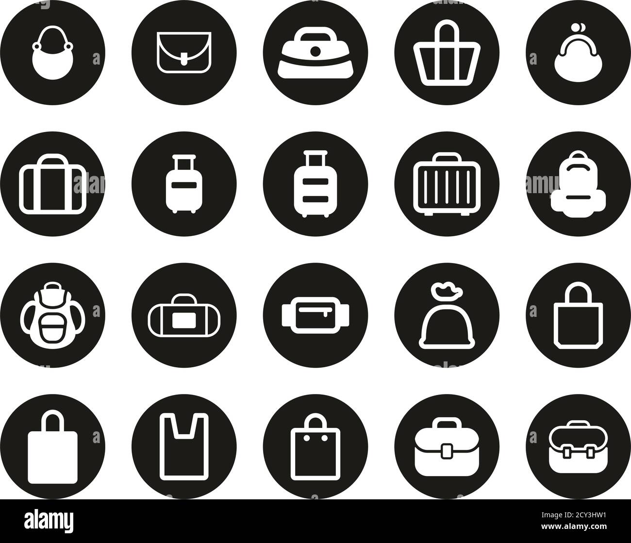 Bag Or Case Icons White On Black Flat Design Circle Set BIG Stock ...
