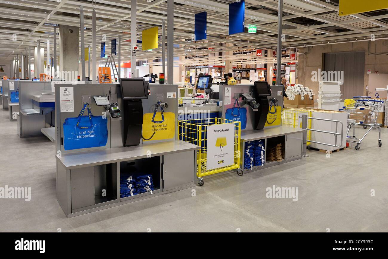 payment desks are pictured in IKEA's first city store in Hamburg June 25, 2014. Sweden's IKEA, the world's biggest furniture chain known its out-of-town showrooms, is opening its