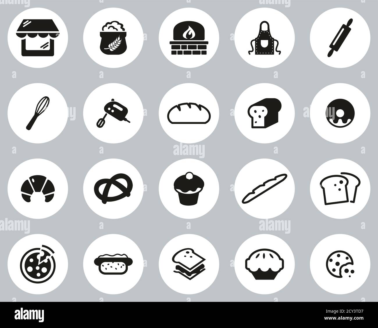 Bakery Or Bakehouse Icons Black & White Flat Design Circle Set Big ...