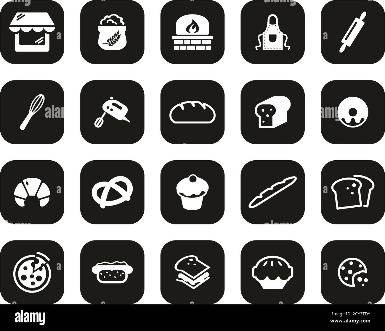 Bakery Or Bakehouse Icons White On Black Flat Design Set Big Stock ...