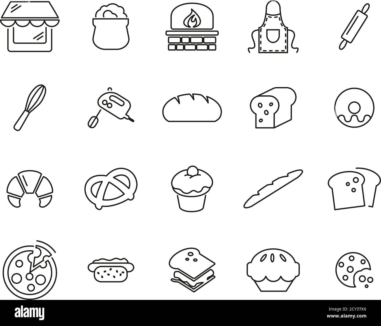 Bakery Or Bakehouse Icons Thin Line Set Big Stock Vector