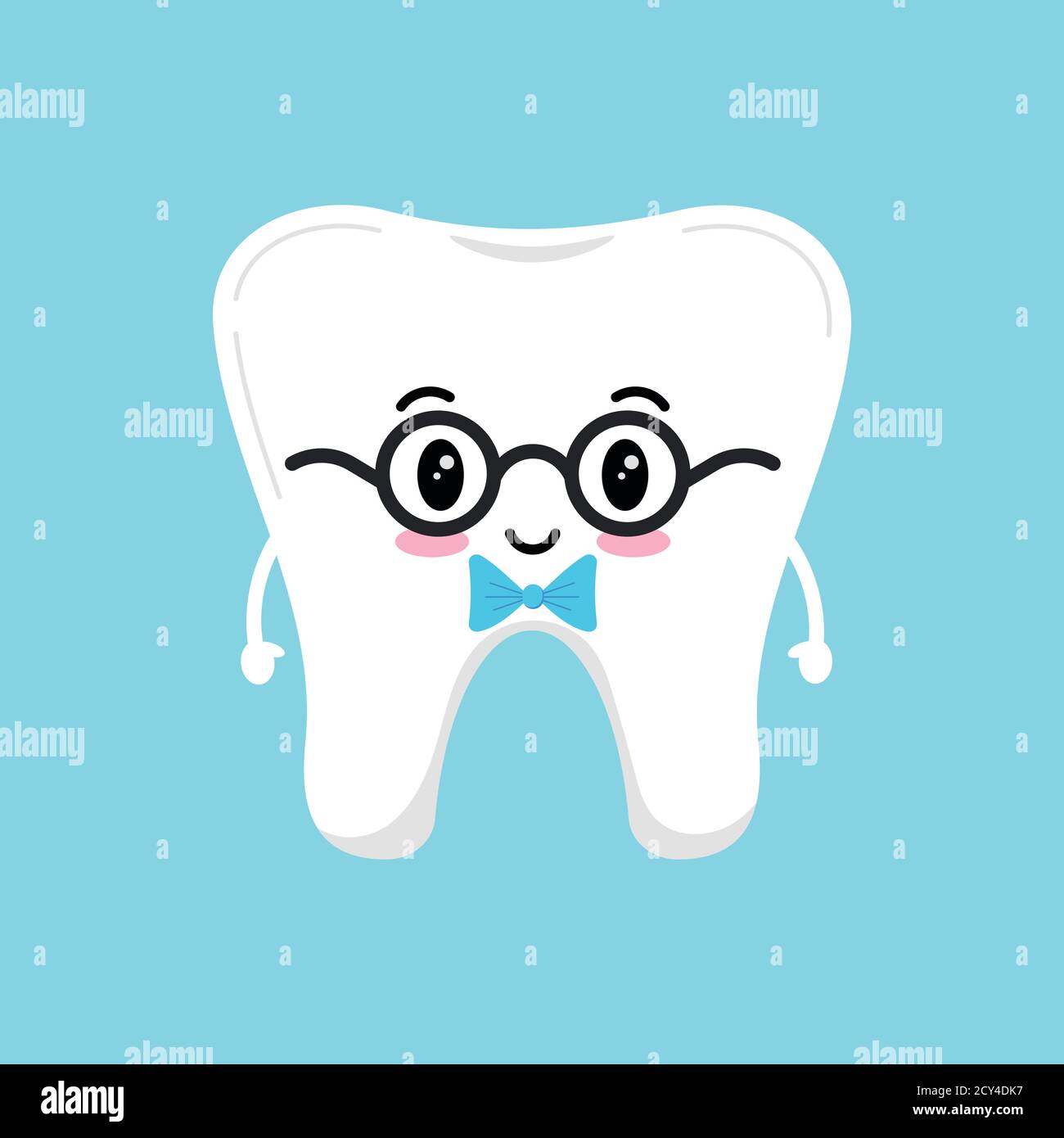 Stylish cute tooth in glasses with blue bow tie. Stock Vector