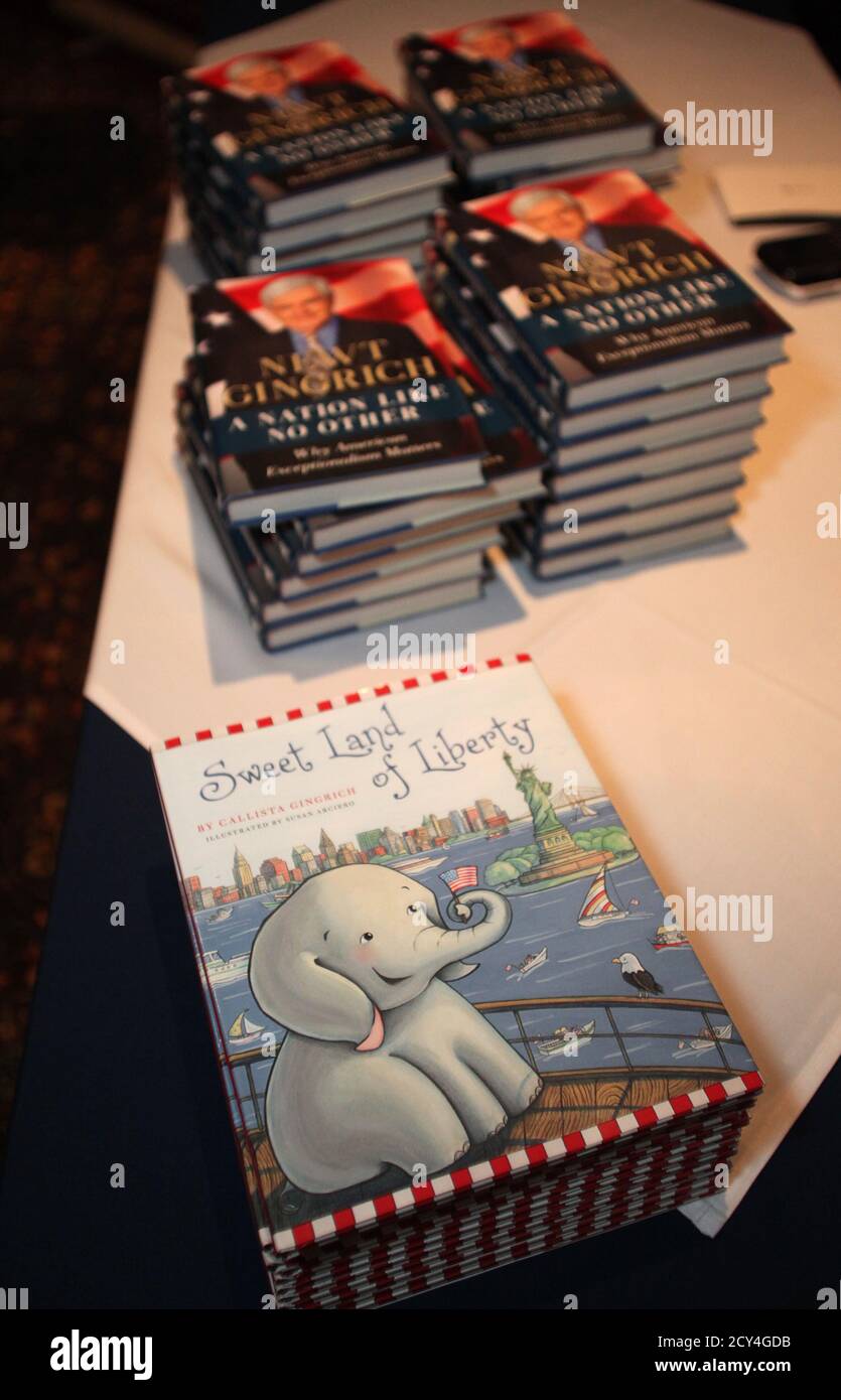 While on a campaign stop in Charleston, South Carolina, books by presidential candidate Newt Gingrich and his wife Callista are displayed for sale at a book signing November 28, 2011, at the Sottile Theatre on the campus of the College of Charleston. Picture taken November 28, 2011. To match special report CAMPAIGN-GINGRICH/CALLISTA. REUTERS/Randall Hill (UNITED STATES) Stock Photo