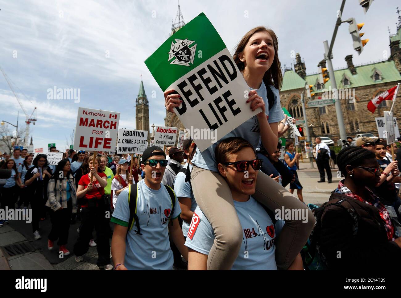 Anti-abortion protesters take part in the National March for Life in Ottawa May 8, 2014. REUTERS/Chris Wattie (CANADA - Tags: CIVIL UNREST POLITICS) Stock Photo
