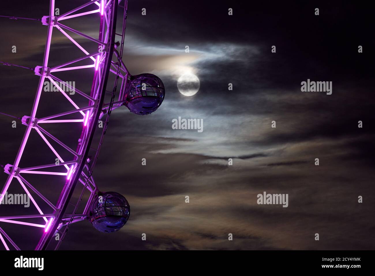 A harvest moon rises behind the London Eye Stock Photo - Alamy