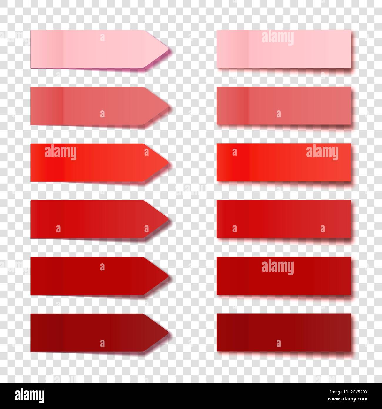 Realistic red sticky notes collection. Arrow flag tabs. Post note