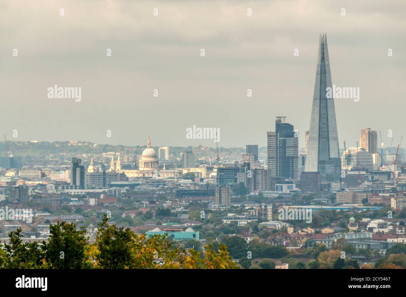 Central London skyline 2015 seen from One Tree hill in South London. Stock Photo