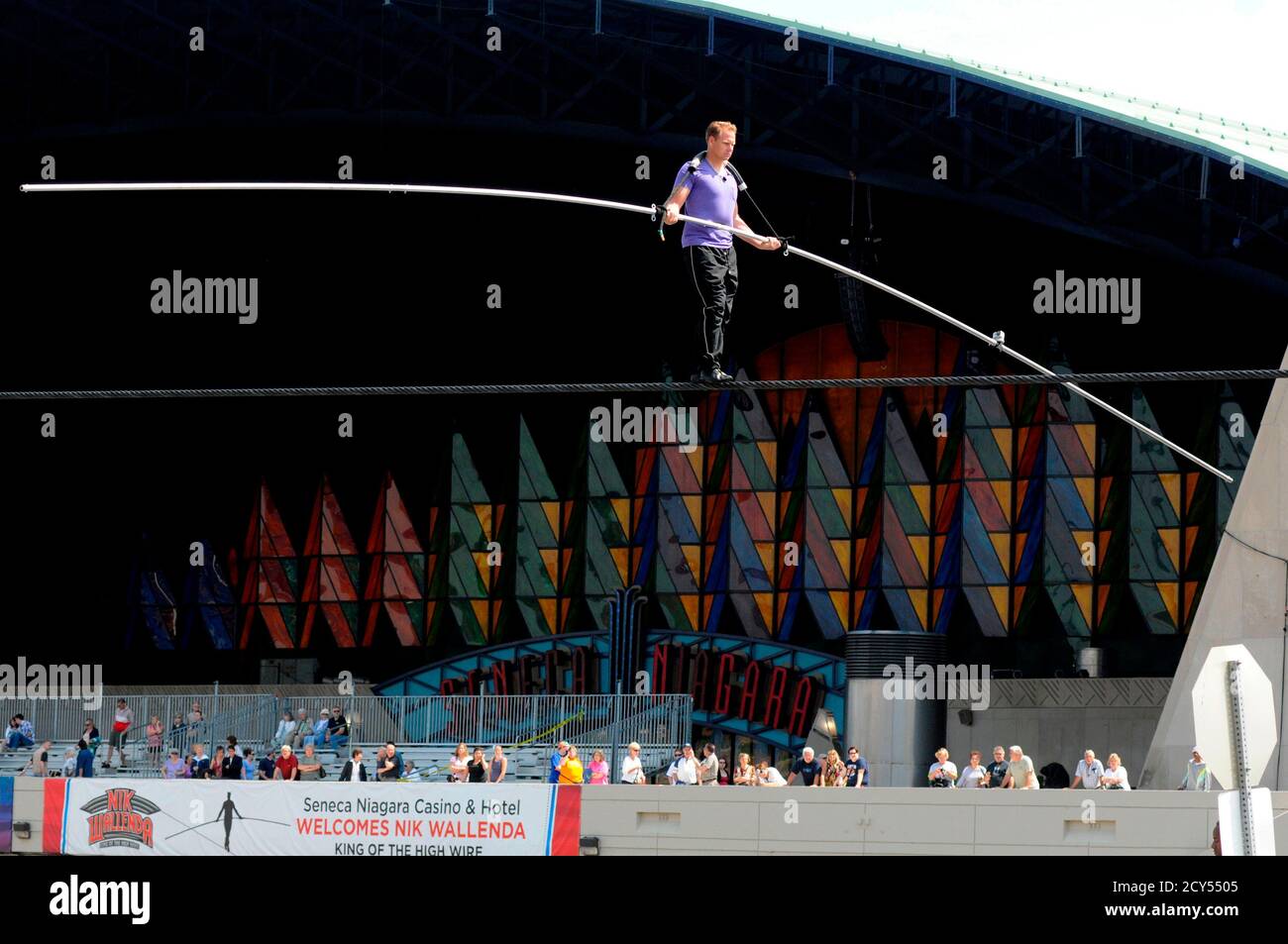 Nik Wallenda Practices For His Upcoming Wire Walk Over The Horseshoe Falls At The Seneca Niagara Casino Parking Lot In Niagara Falls New York May 22 2012 Despite Wallenda S Protest It Was