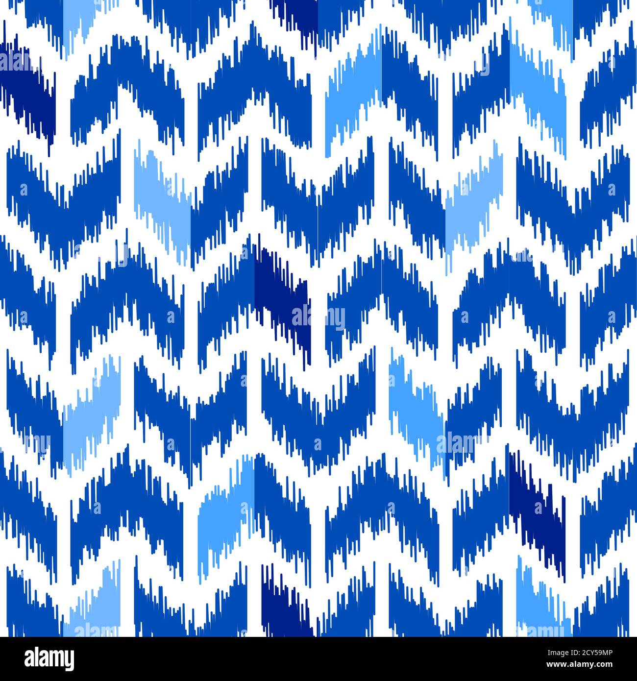 Uzbek ikat silk fabric pattern, indigo blue and white colors. Seamless geometric pattern, based on ikkat fabric style. Vector illustration. Carpet rug Stock Vector