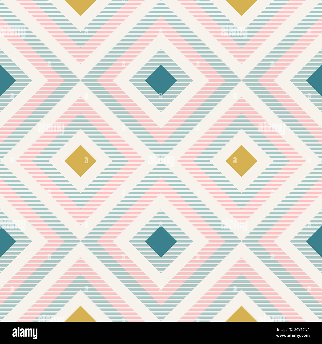 Abstract geometry in retro colors, diamond shapes geo pattern. Seamless vector pattern. Mint and coral pink background. Fashion fabric pattern design. Stock Vector
