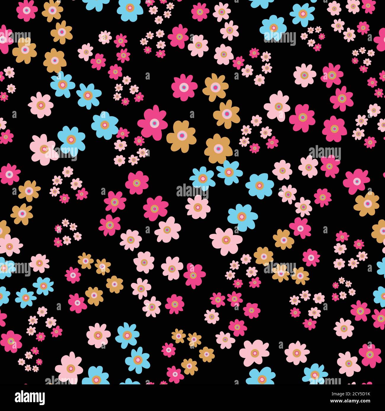 colorful flowers seamless vector pattern on black Stock Vector Image ...