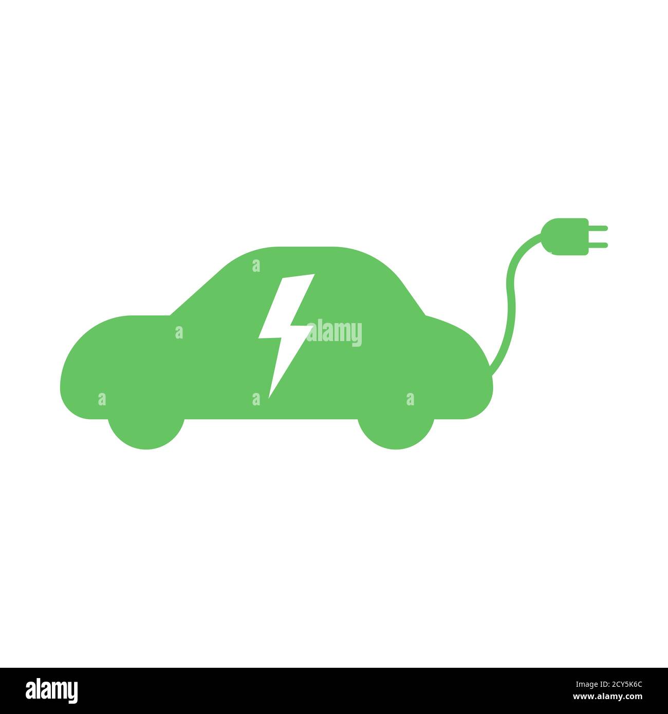 Electric green car with plug icon symbol isolated. Hybrid vehicle charging station road sign template Stock Vector