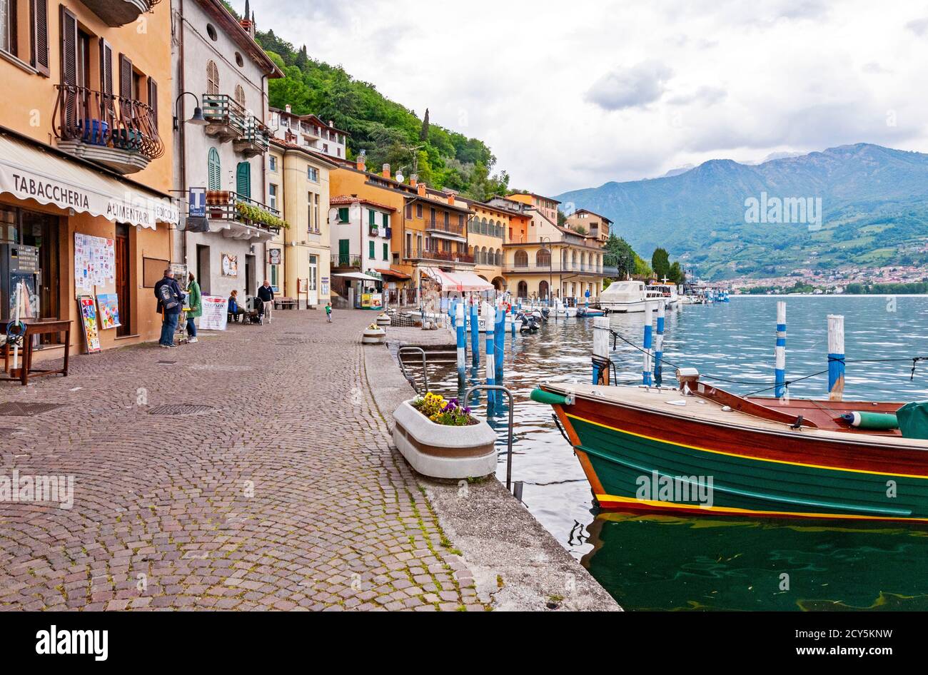 View of Lago d'Iseo and the town of Peschiera Maraglio on Monte Isola, Italy Stock Photo