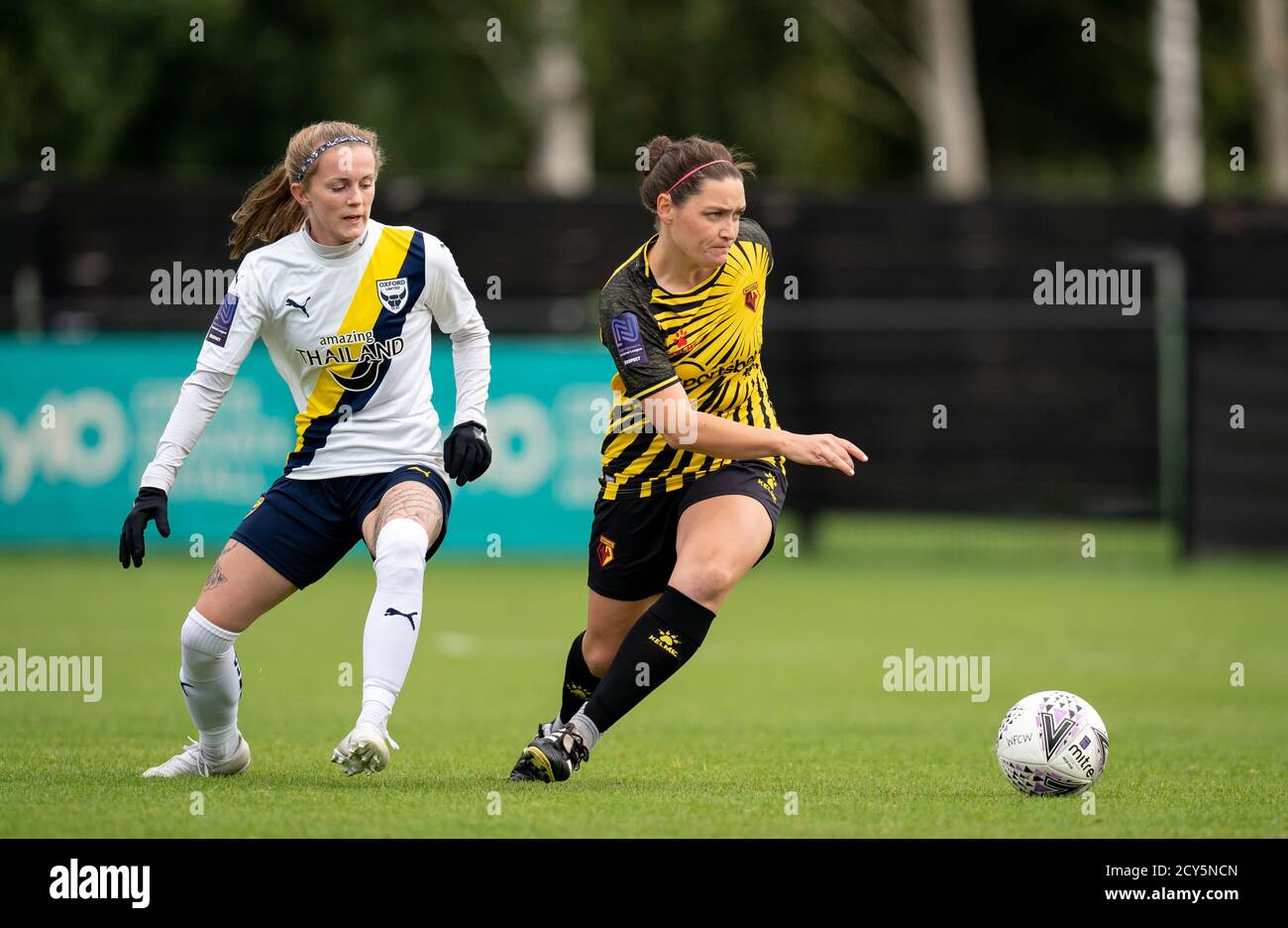 Megan Chandler of Watford Women and Molly Peters of Oxford United Women during the FA Women National League match between Watford Women and Oxford Uni Stock Photo