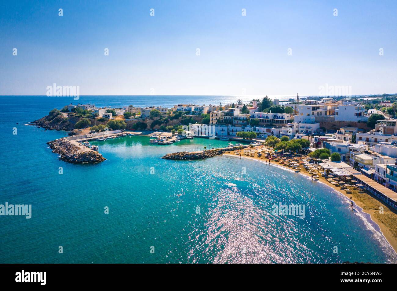 Harbour in Makri Gialos village in southern Crete, Greece. Stock Photo