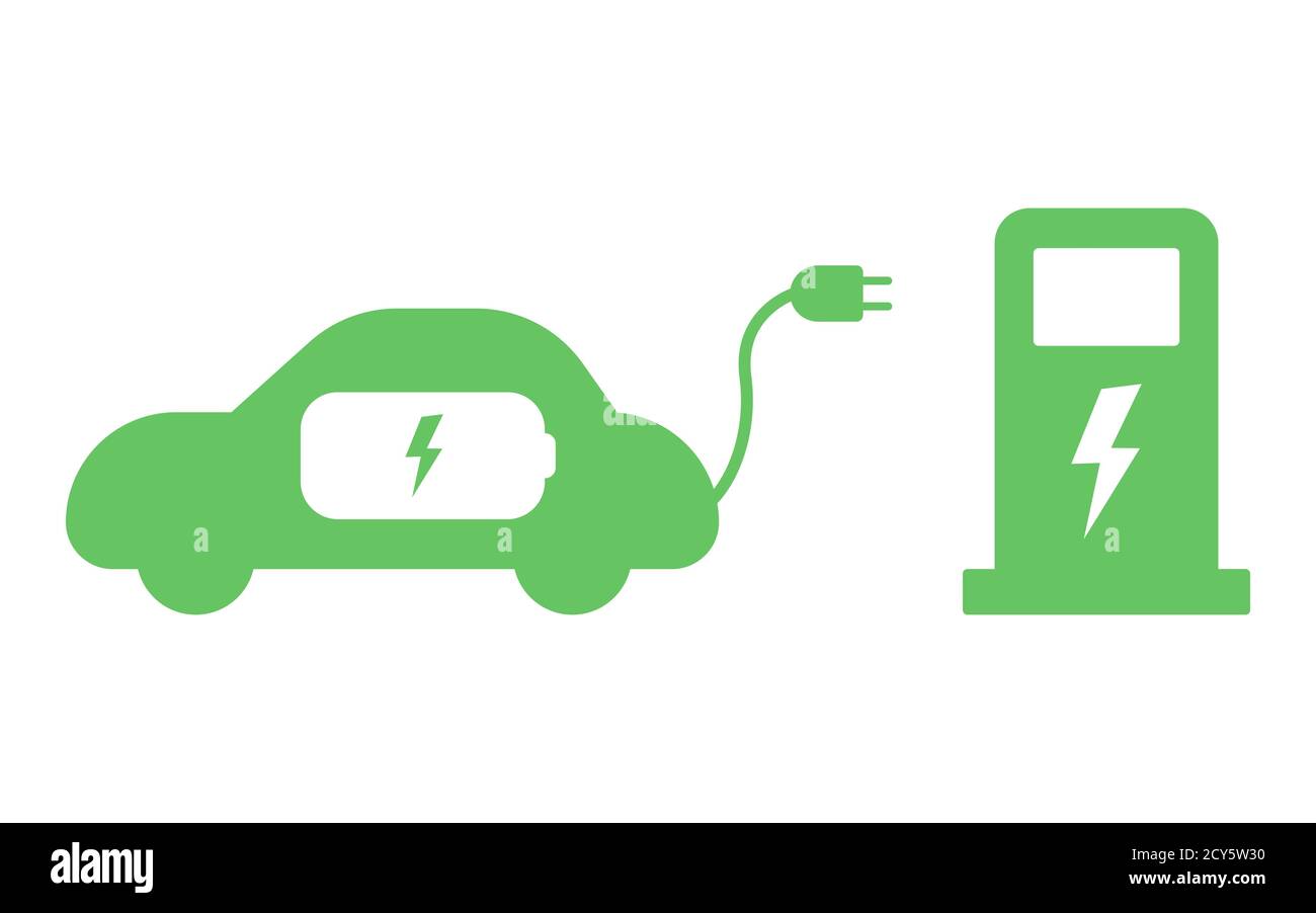 Electrical charging station sign. Electric car refueling icon symbol. Green hybrid vehicles charging point isolated Stock Vector