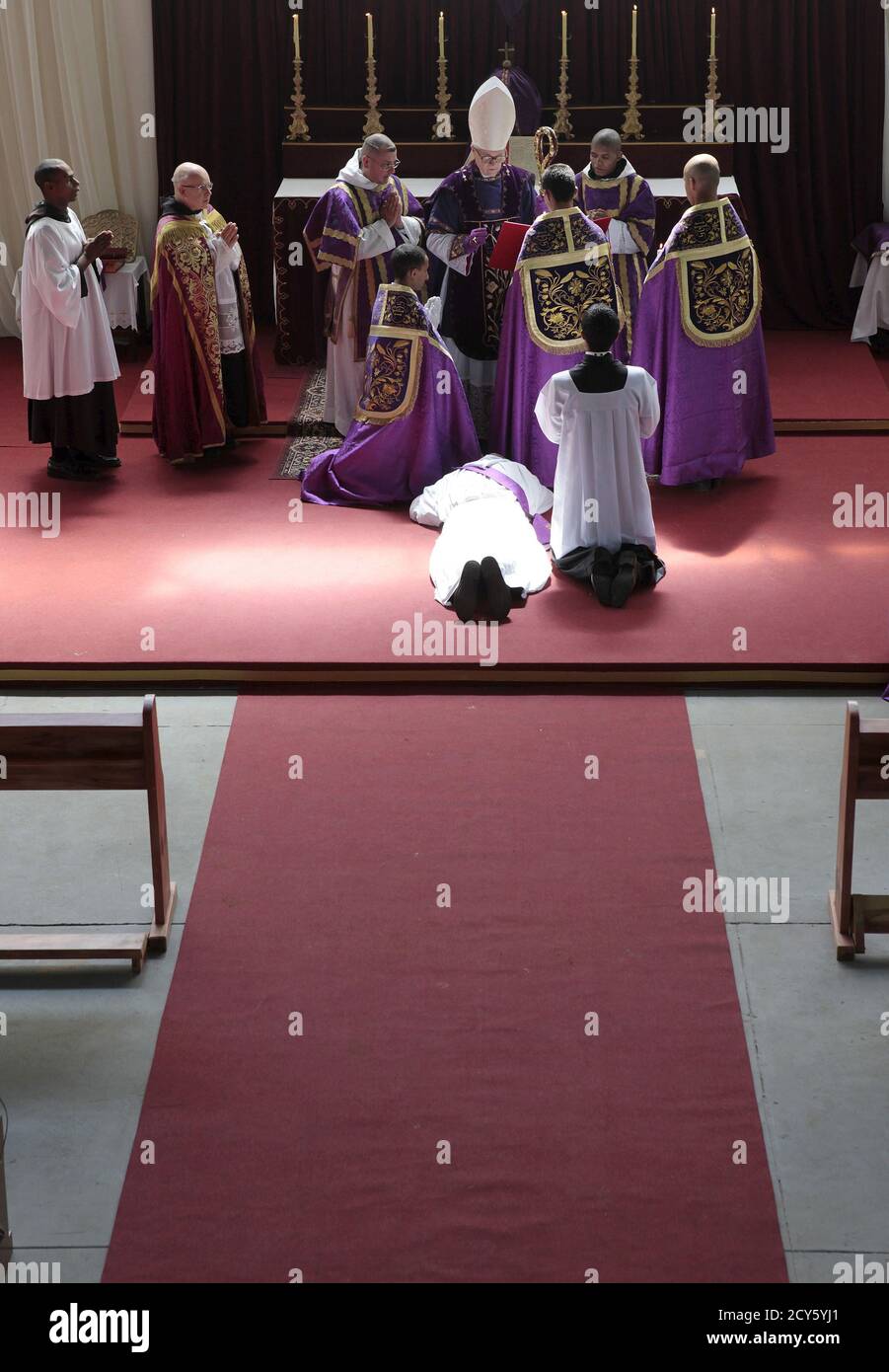 French Bishop Jean-Michel Faure (C) attends a mass in Nova Friburgo near  Rio de Janeiro March 28, 2015. Two renegade Catholic bishops plan to  consecrate a new generation of bishops to spread