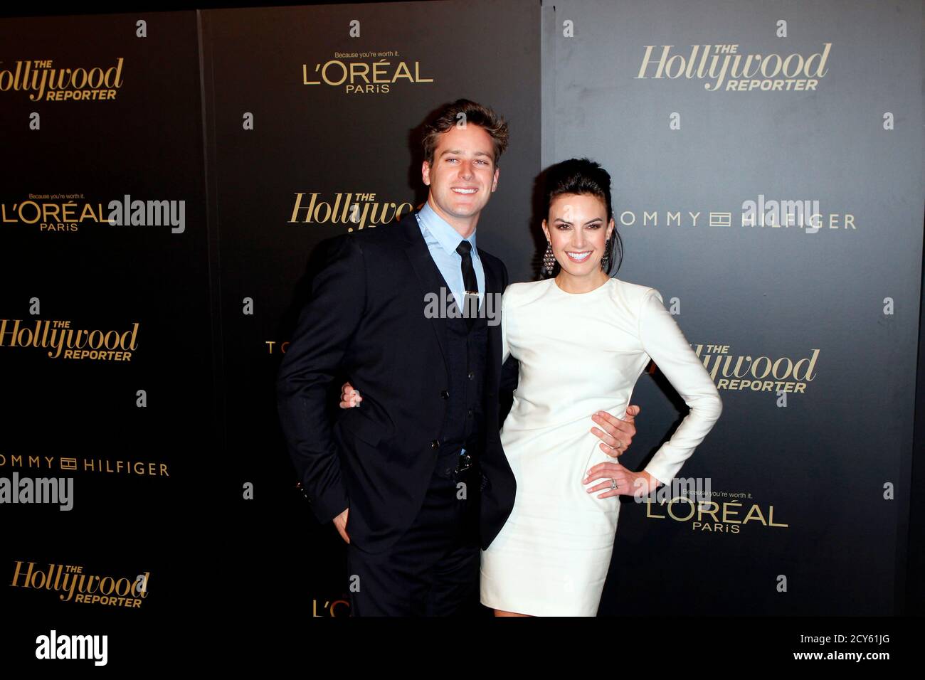 Actor Armie Hammer arrives with Elizabeth Chambers at the The Hollywood  Reporter Academy Awards nominee party in Los Angeles February 24, 2011.  REUTERS/Lucas Jackson (UNITED STATES - Tags: ENTERTAINMENT Stock Photo -  Alamy