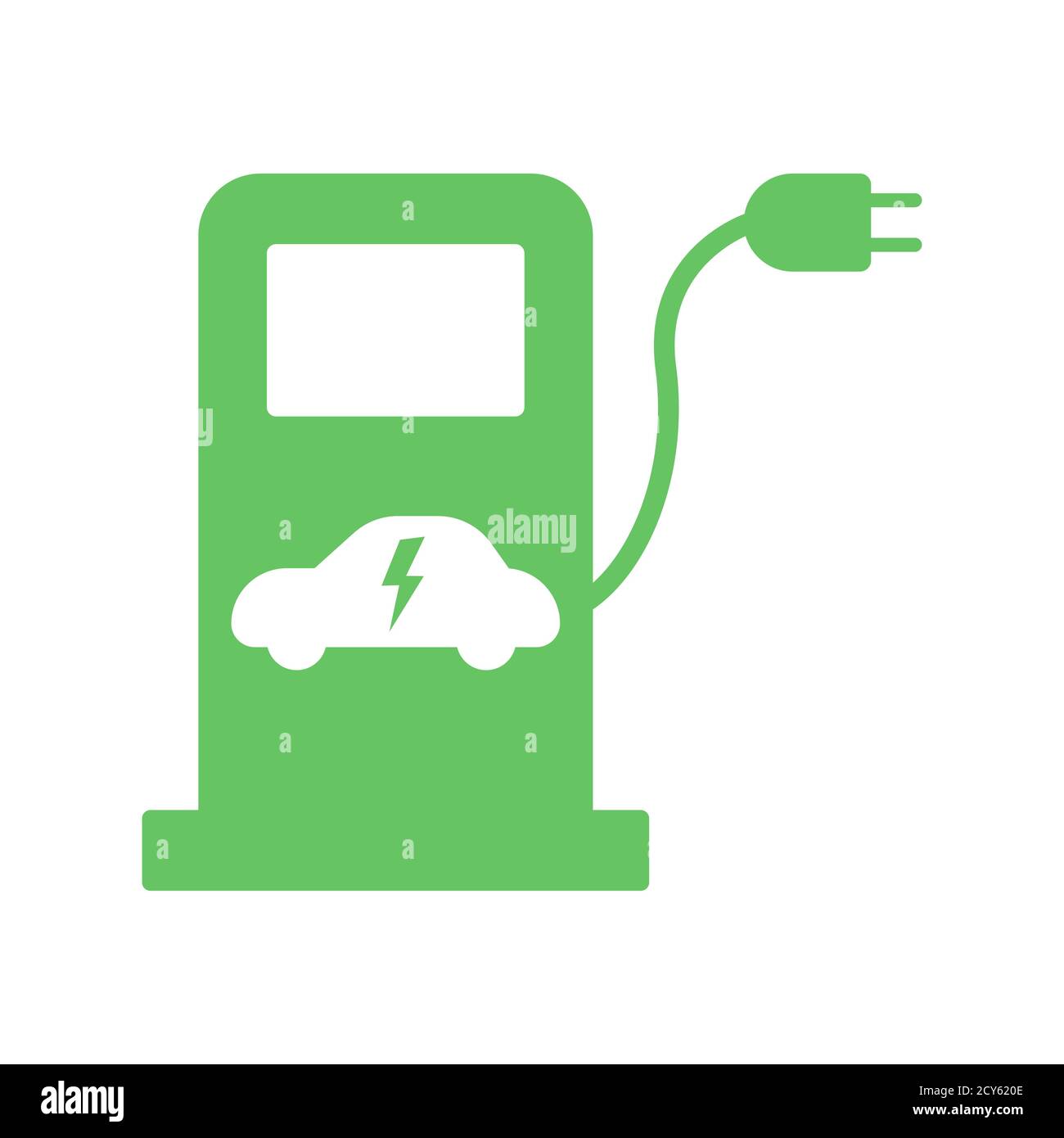 Electric fuel pump station icon. Green charging point for hybrid vehicles cars sign symbol isolated Stock Vector