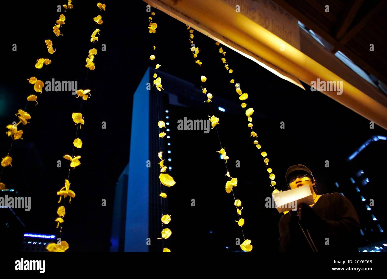 A Protester Delivers A Speech As Protesters Block The Main Street To The Financial Central District Outside The Government Headquarters Building In Hong Kong October 10 2014 Hundreds Of Protesters Regrouped In
