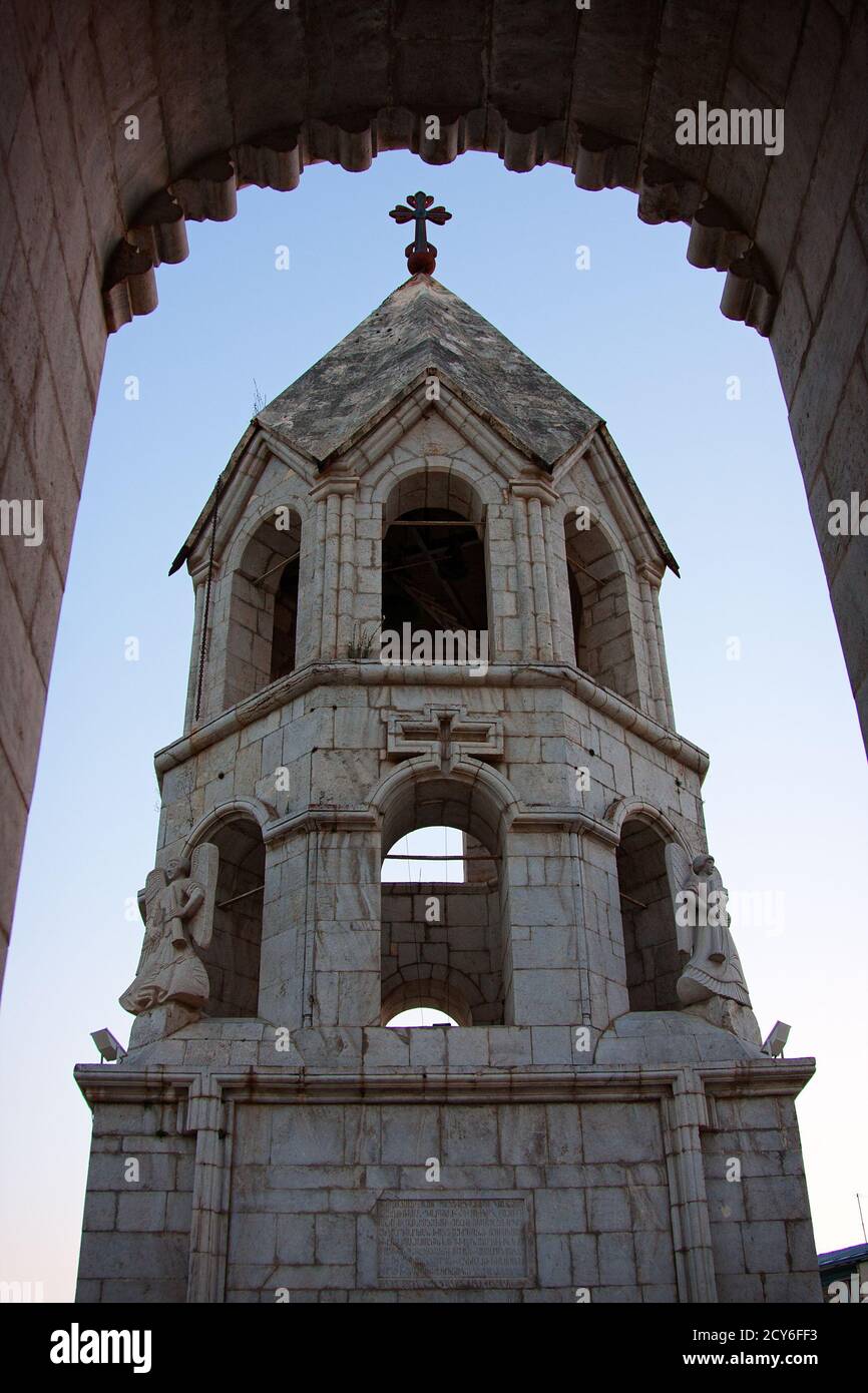 Low angle shot of the Ghazanchetsots Cathedral in Shushi, Nagorno-Karabakh Stock Photo
