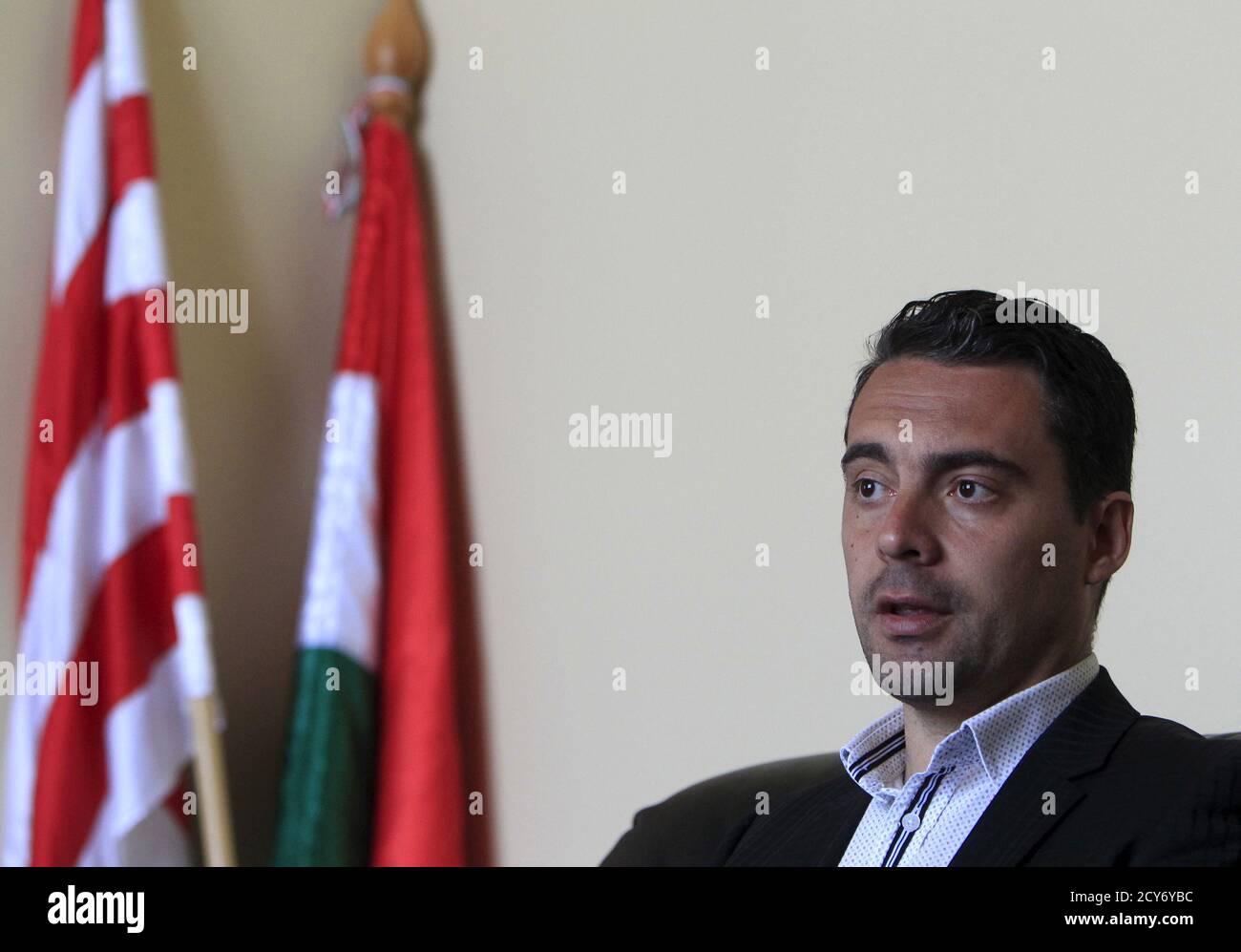 Gabor Vona, chairman of the far right Jobbik party, speaks during an interview with Reuters in Budapest, April 14, 2015. Hungary's Jobbik party will leave behind its origins, keep the country