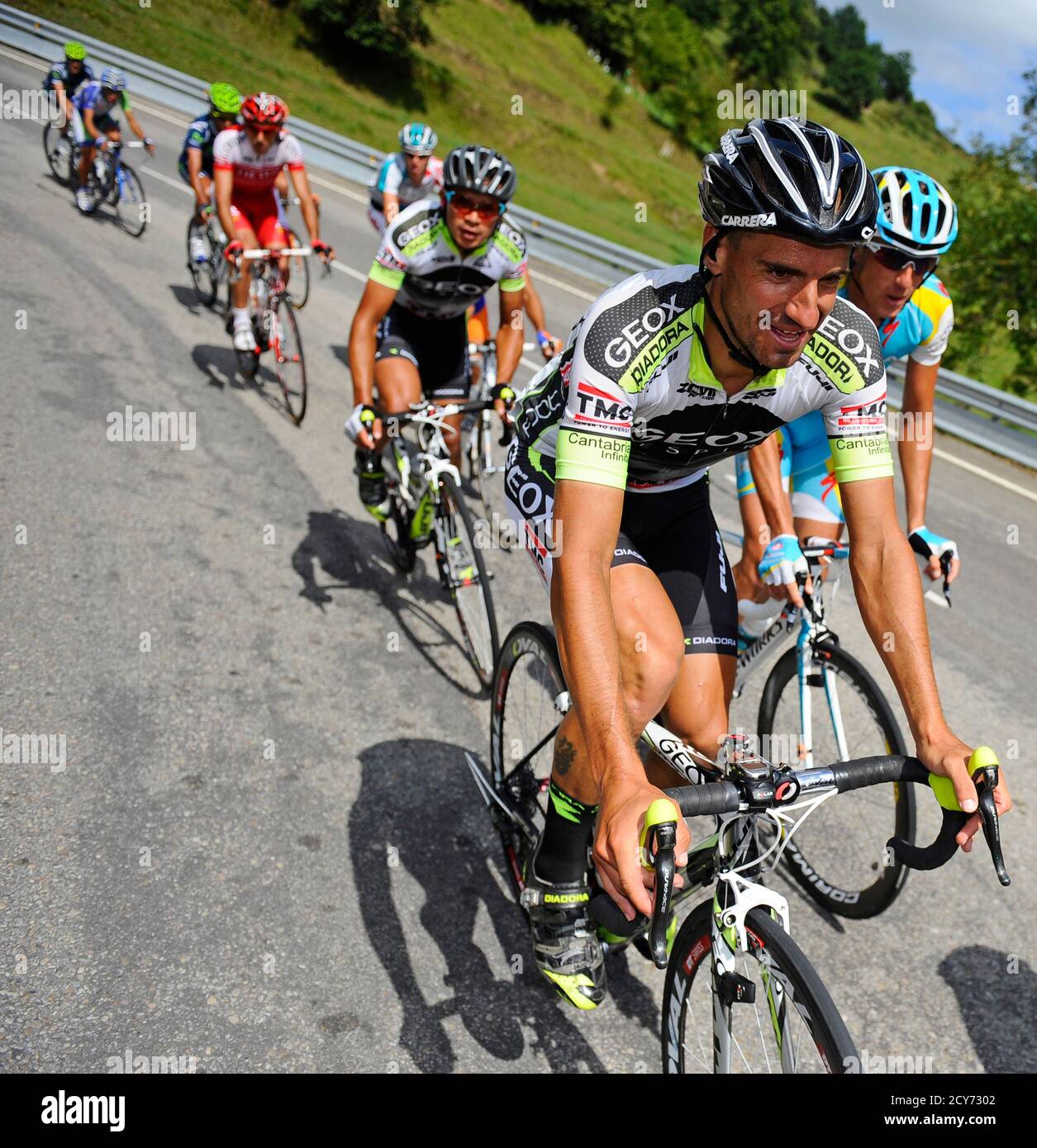 Geox TMC rider Juan Jose Cobo of Spain (R) cycles during the 15th stage of  the Tour of Spain 
