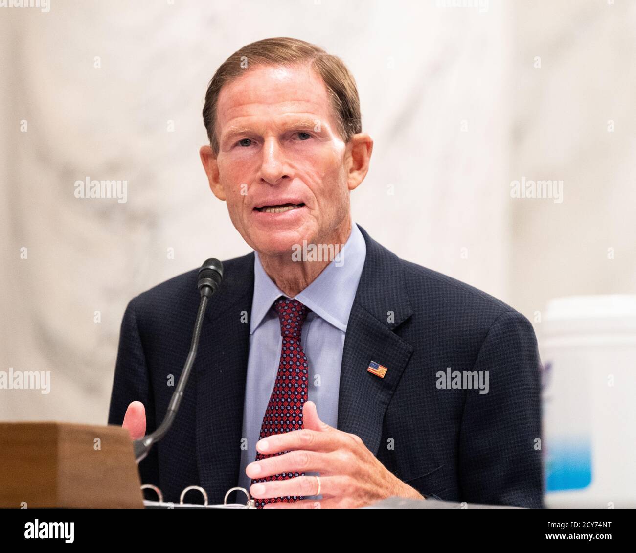 U.S. Senator Richard Blumenthal (D-CT) speaks at a meeting of the Senate Judiciary Committee. Stock Photo