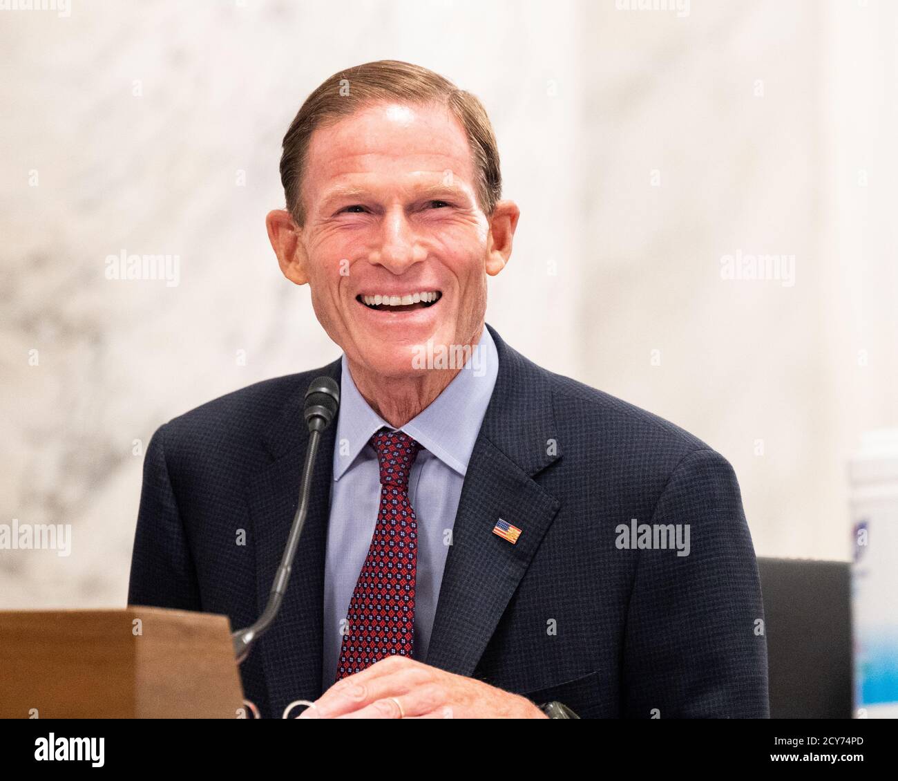 U.S. Senator Richard Blumenthal (D-CT) speaks at a meeting of the Senate Judiciary Committee. Stock Photo