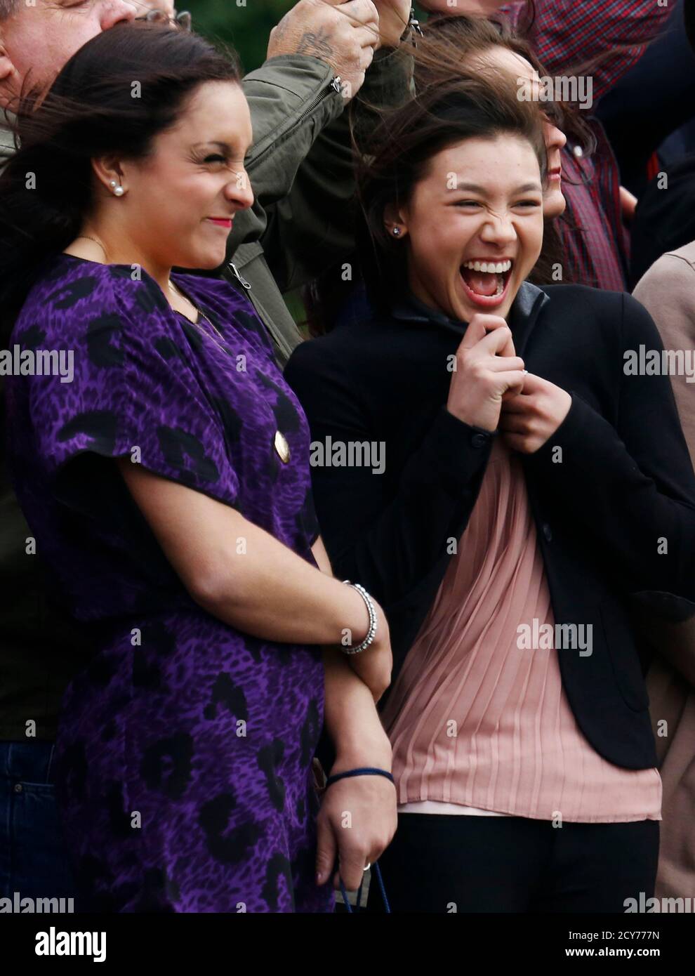 Kyla Ross R And Aly Raisman Of The Usa Gymnastics Olympic Team React As Marine One Takes Off From The South Lawn Of The White House In Washington Carrying U S President Barack Kyla Ross R And Aly Raisman Of The Usa Gymnastics Olympic Team React As Marine One Takes Off From The South Lawn Of The White House In Washington Carrying U S President Barack