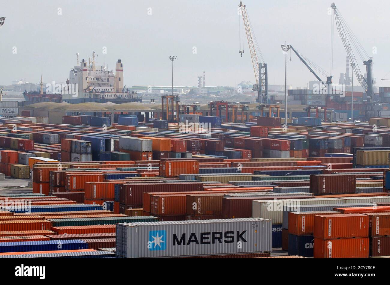 A General View Shows A Shipping Container Area At The Port Of Halk Al Wad In