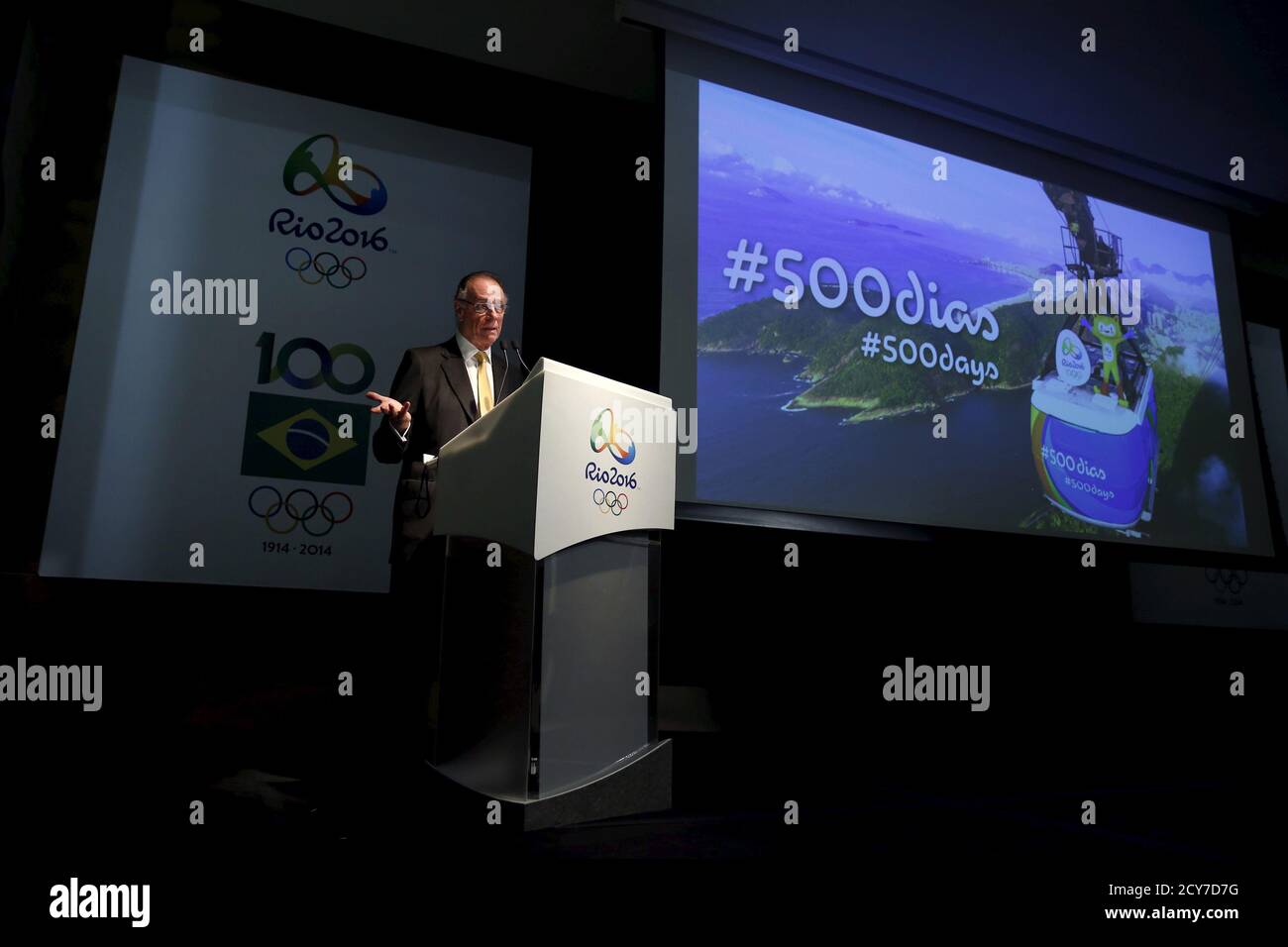 Rio 2016 Olympic Games Organising Committee President Carlos Arthur Nuzman speaks during a news conference marking 500 days to go until to the opening ceremony of the games, in Rio de Janeiro March 24, 2015. REUTERS/Pilar Olivares Stock Photo