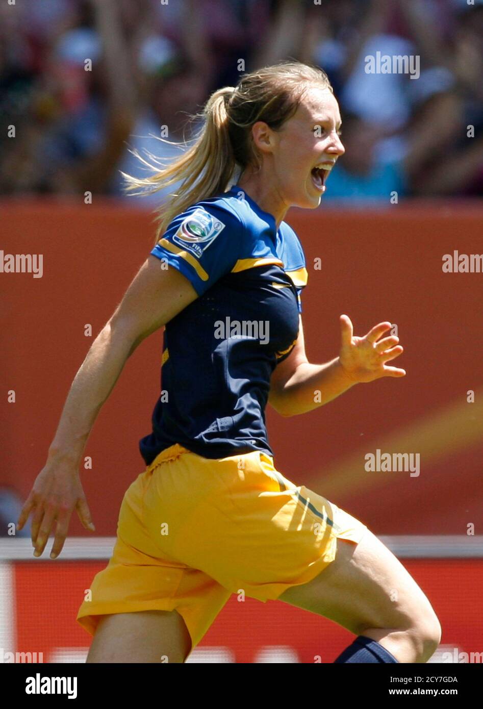 Australia S Ellyse Perry Celebrates A Goal Against Sweden During Their Women S World Cup Quarter Final Soccer Match In Augsburg July 10 2011 Reuters Ralph Orlowski Germany Tags Sport Soccer World Cup Stock Photo