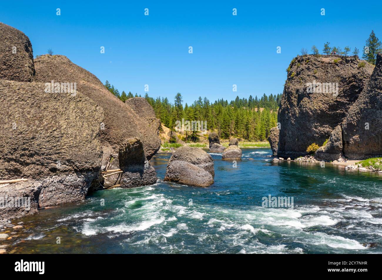 The huge boulders along the Spokane River at Bowl and Pitcher inside
