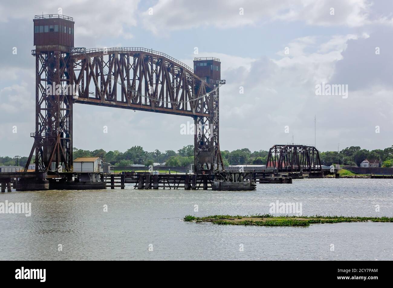 The Southern Pacific Railroad Lift Bridge is pictured, Aug. 25, 2020, in Morgan City, Louisiana. Stock Photo