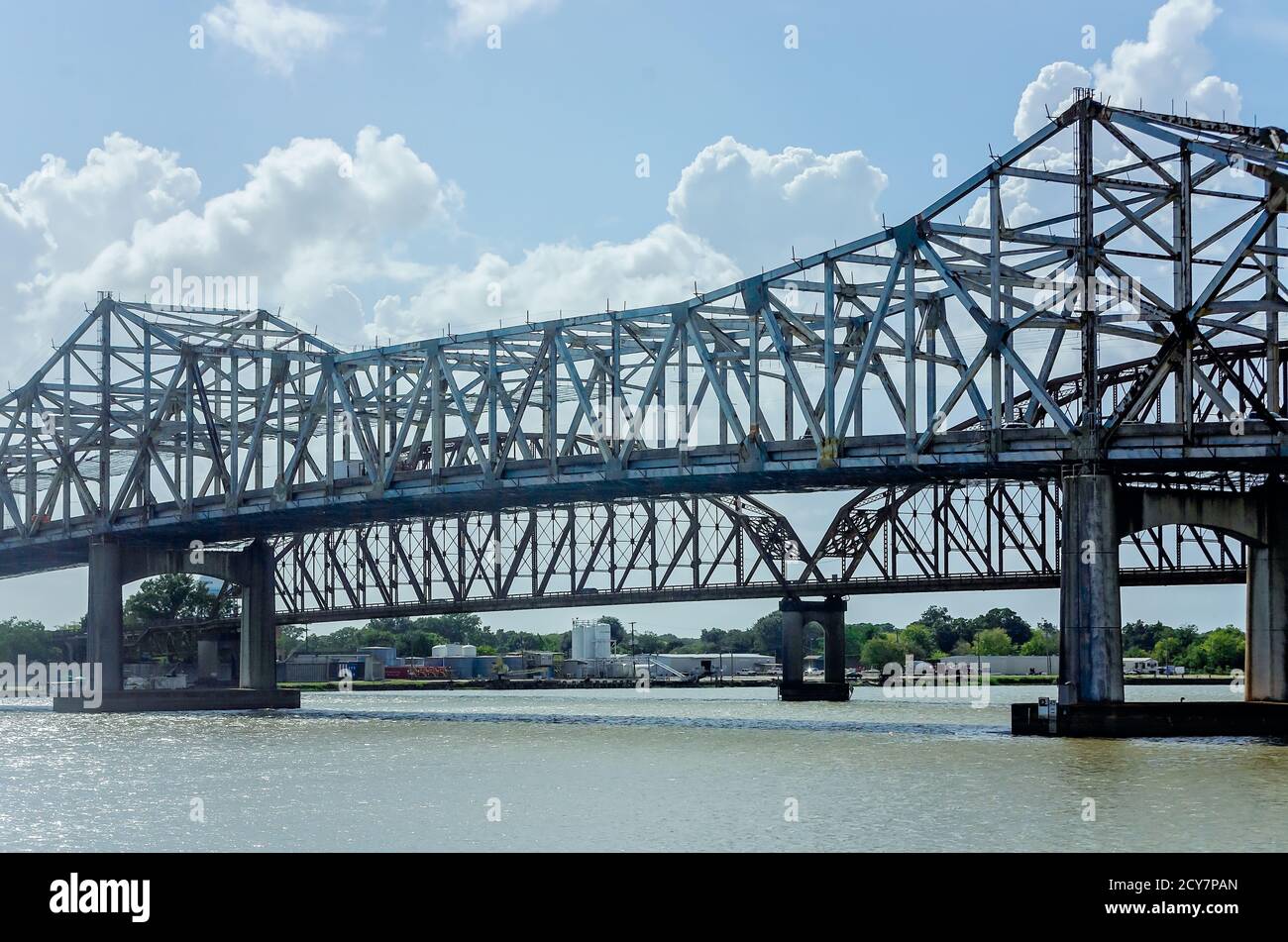 The E.J. 'Lionel' Grizzaffi Bridge and Long-Allen Bridge are pictured, Aug. 25, 2020, in Morgan City, Louisiana. Stock Photo