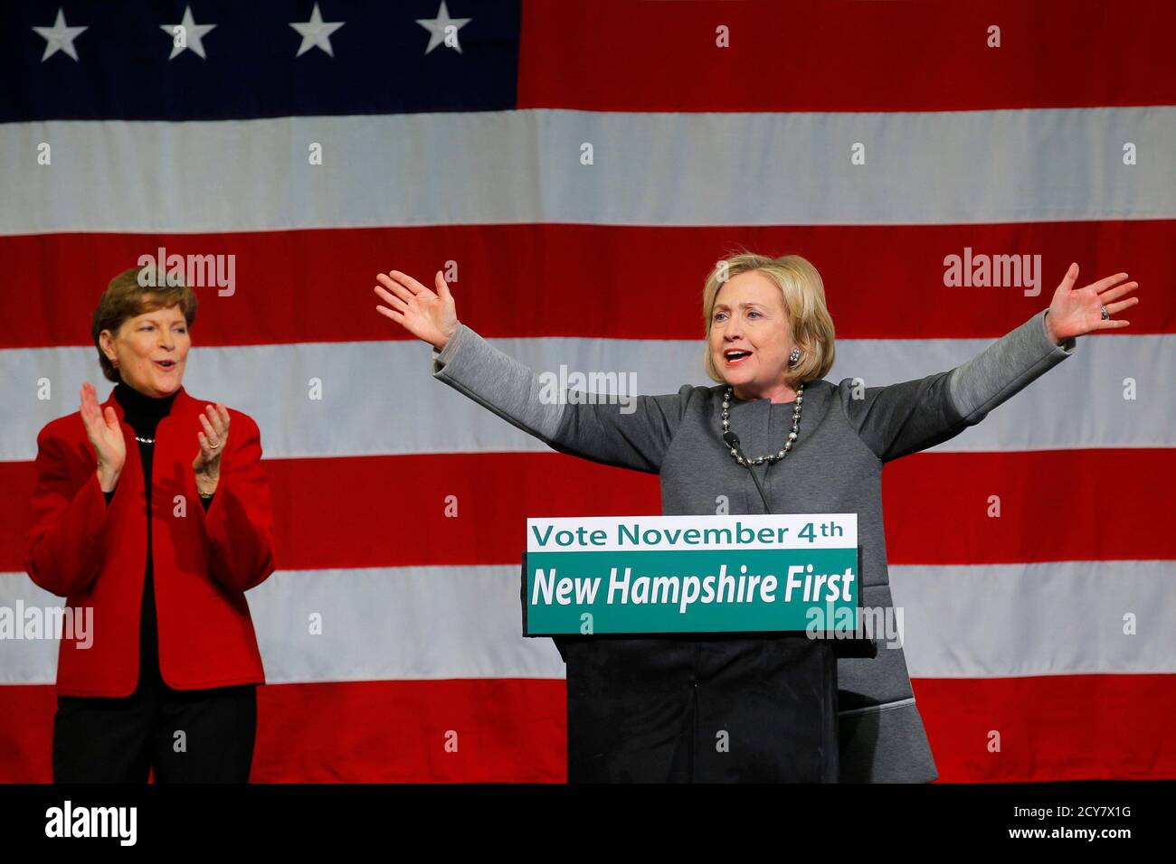 Former U S Secretary Of State Hillary Clinton R Joins U S Senator Jeanne Shaheen D Nh At A Re Election Campaign Rally For Senator Shaheen In Nashua New Hampshire November 2 14 Republican Scott Brown Former U S Secretary Of State Hillary Clinton R Joins U S Senator Jeanne Shaheen D Nh At A Re Election Campaign Rally For Senator Shaheen In Nashua New Hampshire November 2 14 Republican Scott Brown