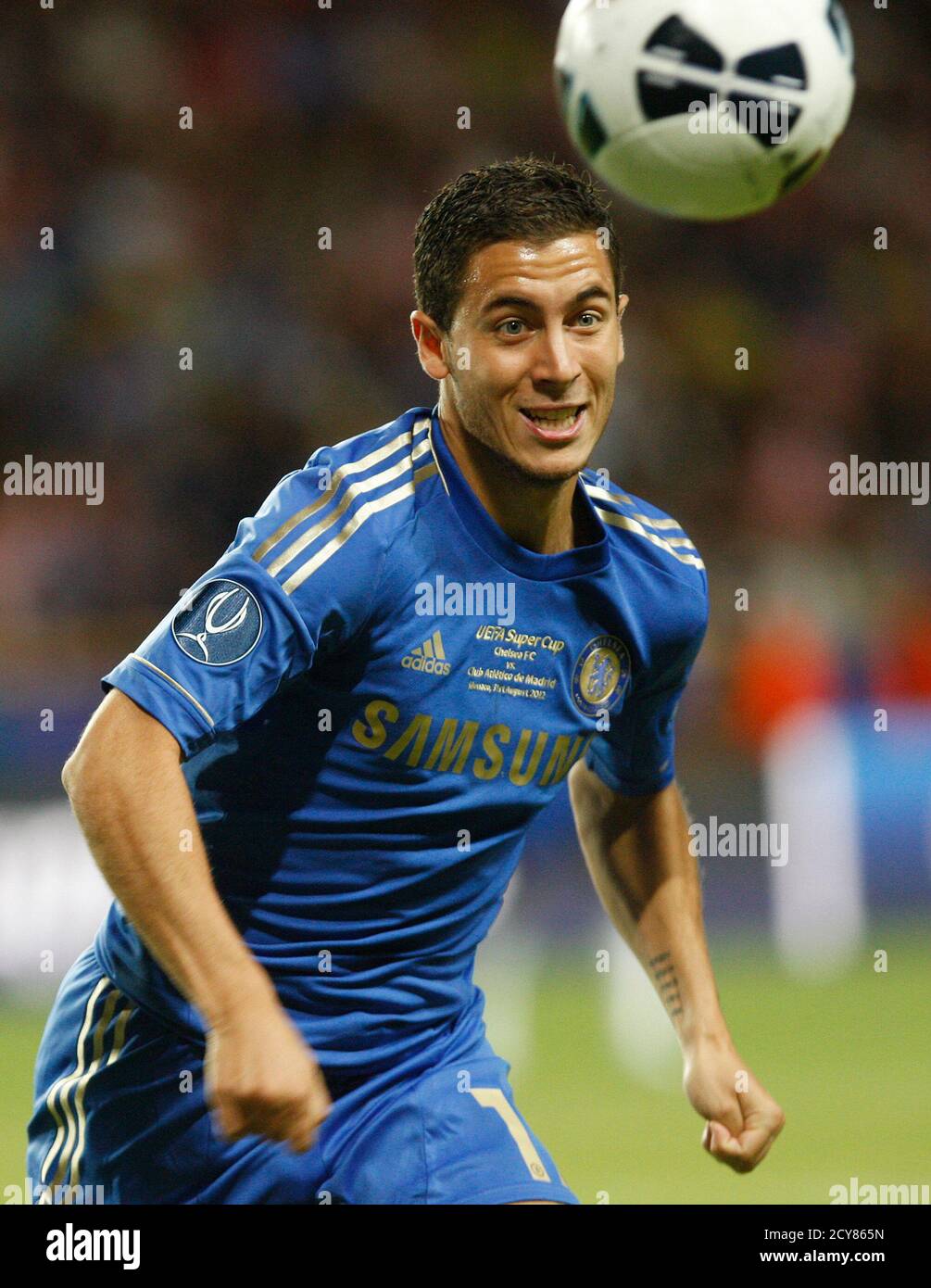 Chelsea's Eden Hazard chases the ball during their UEFA Super Cup match  against Atletico Madrid at Louis II stadium in Monaco, August 31, 2012.  REUTERS/Philippe Laurenson (MONACO - Tags: SPORT SOCCER Stock