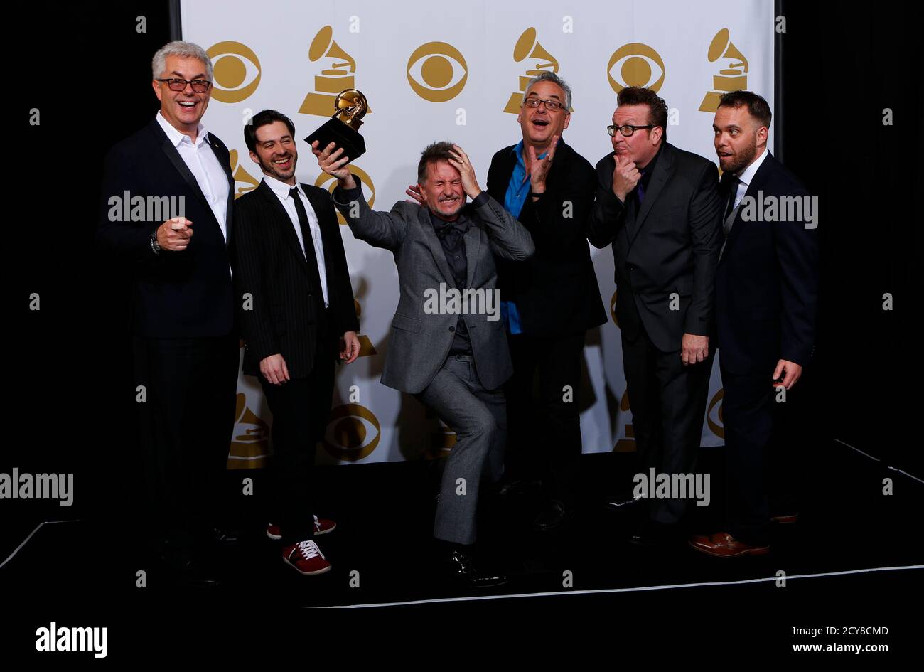 Gordon Goodwin S Big Phat Band Pose With Thier Award For Best Large Jazz Ensemble Album For
