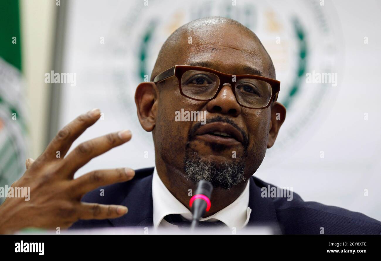 Hollywood actor and UNESCO Special Envoy for Peace and Reconciliation Forest Whitaker addresses a news conference in Kenya's capital Nairobi, February 9, 2015 on the Humanitarian Crisis in South Sudan. REUTERS/Thomas Mukoya (KENYA - Tags: SOCIETY CIVIL UNREST CRIME LAW ENTERTAINMENT POLITICS) Stock Photo