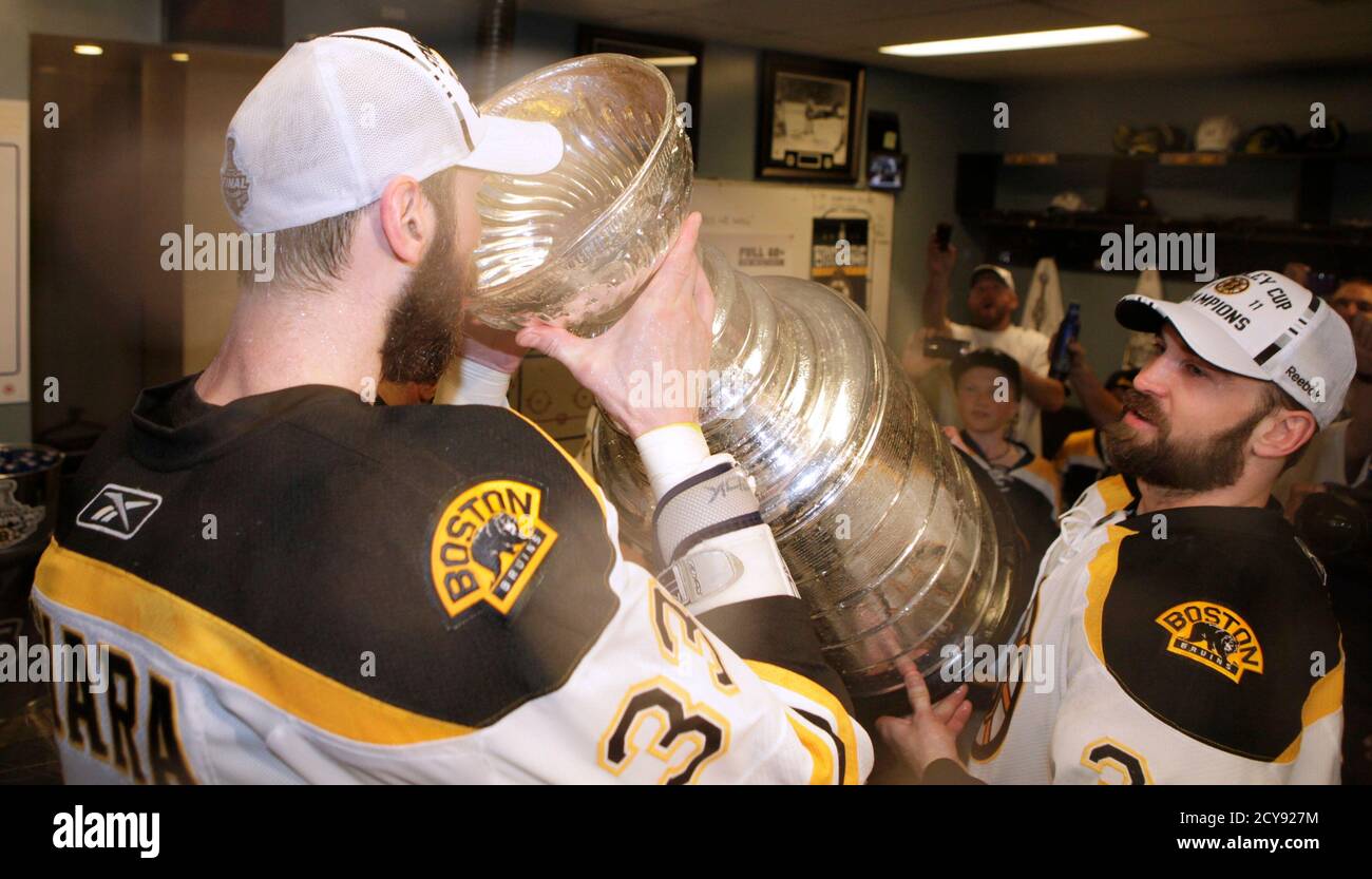 Boston Bruins' Zdeno Chara (L) and 