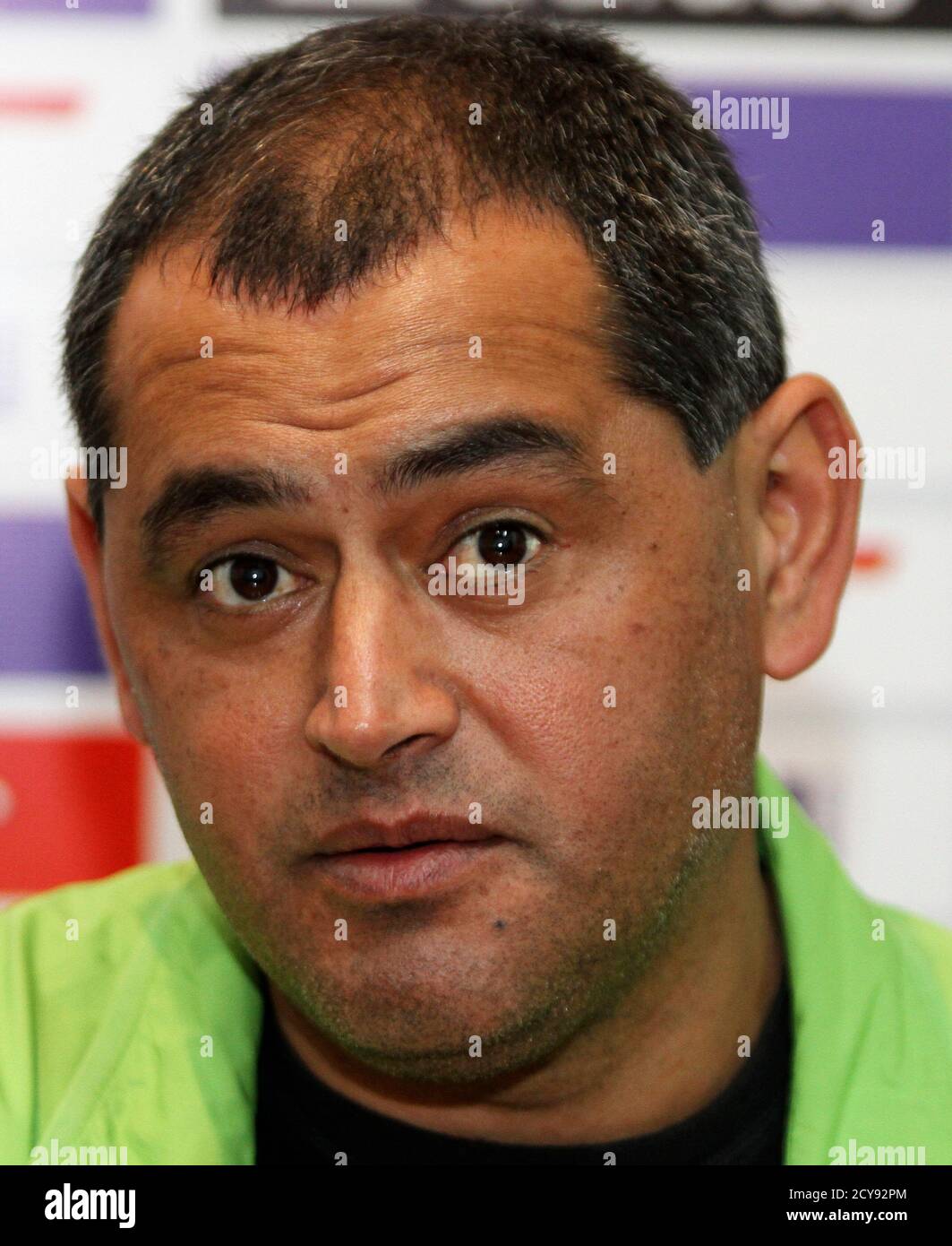 Paraguay's national soccer team coach Francisco Arce speaks during an interview in Asuncion August 24, 2011. Arce must curb his tempestuous nature and adhere to the discipline he admires in his 'second father' Luiz Felipe Scolari if he is to succeed with Paraguay, the new coach told Reuters. Picture taken August 24, 2011.        To match interview SOCCER-LATAM/PARAGUAY-ARCE         REUTERS/Jorge Adorno (PARAGUAY - Tags: SPORT SOCCER HEADSHOT) Stock Photo